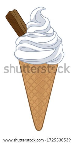 An ice cream waffle cone with chocolate cartoon illustration