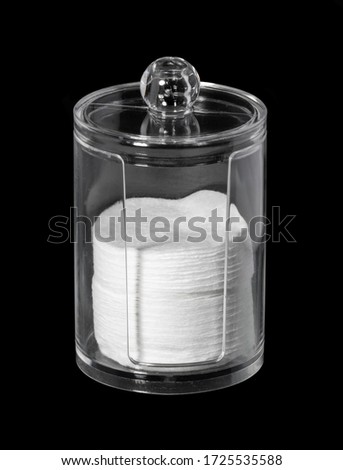 round plastic container for storing cotton swabs or cotton pads