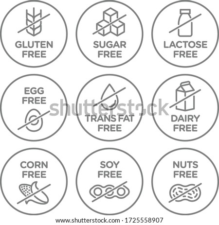 Allergen free icons set. Vector illustration.  Royalty-Free Stock Photo #1725558907