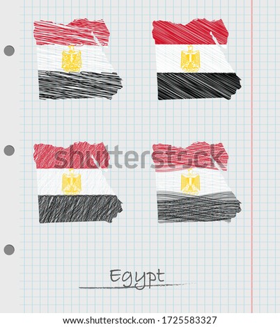 Set of hand drawn Egypt map with the flag.