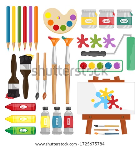 Painting supplies, digital clip art, painting and brushes, art party, personal and commercial use, vector illustration