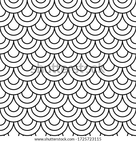Japane secircle wave seamless pattern. Fish, mermaid, dragon, snake, scallop scales. Tail scale pattern. Minimal background, abstract texture. Seamless background. Vector illustration.