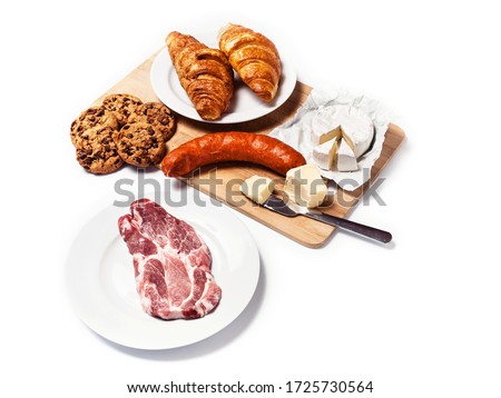 Foods with a high content of saturated fats (SAFAs) Royalty-Free Stock Photo #1725730564