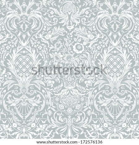 Gray Vintage Detailed Lace Damask Pattern