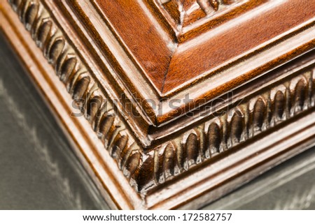 Wood texture and sculpted pattern on a sculpted jewelry box 