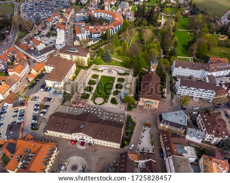 Beautiful top view of the park and the central, historical part of Bad Durkheim. Germany.