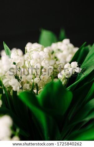 bouquet of lilies of the valley on a black wooden background