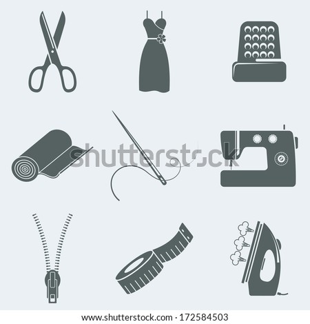 Vector illustration of icons on a theme of sewing