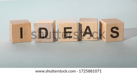 ideas word on wooden cubes on light blue grey background