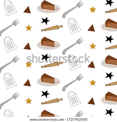 Seamless pattern with kitchen utensil and cooking objects on white background