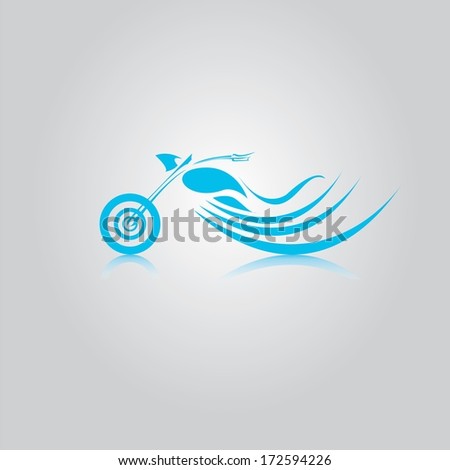 vector blue Silhouette of classic motorcycle with fire wings. motorcycle icon