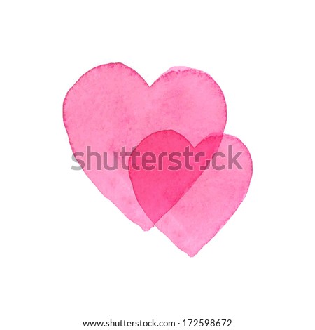 Romantic watercolor design elements. Pink hearts for love. Valentine's day. Raster version.