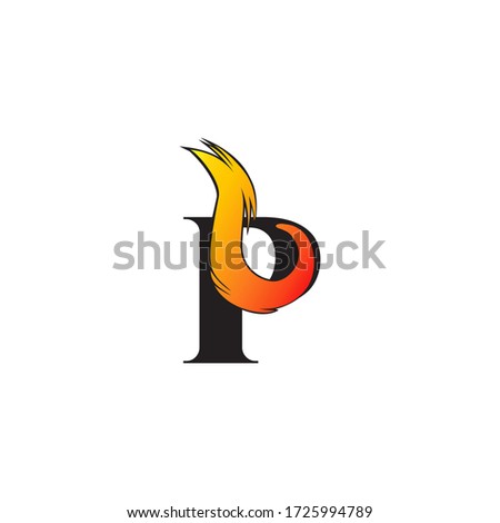 Initial Letter P Fire Flame in art style logo design