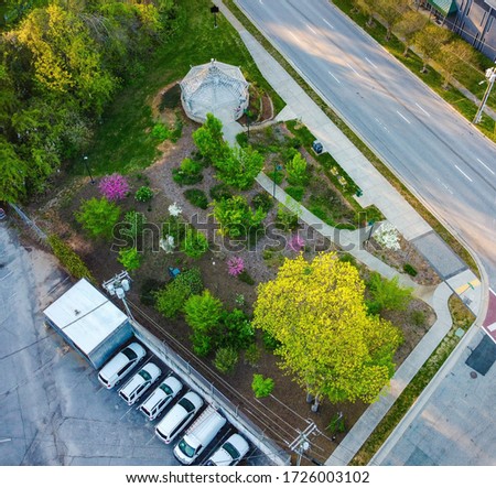 An aerial view over the park during spring