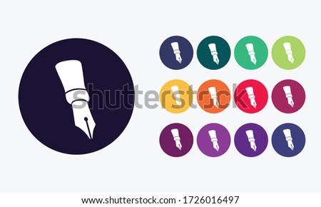 Vector illustration with 13 colored circle buttons with write symbol icon.