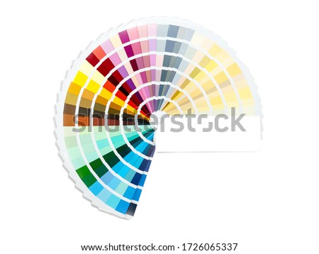 Color card palette, samples for colour definition. Guide of paint samples, colored catalog. Photo close up.