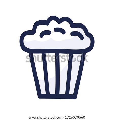 Popcorn icon design. Popcorn box isolated on white background. Hand draw cartoon doodle Vector illustration.