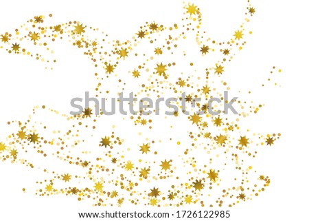 Golden glitter stars confetti. Illustration of a drop of shiny particles. Decorative element. Luxury background for your design, cards, invitations, gift, vip. 