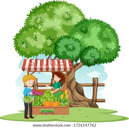 Scene with customer buying vegetables on the farm illustration
