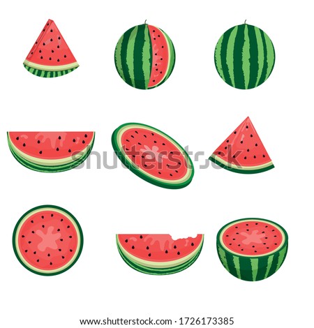 Fresh and juicy whole watermelons and slices Royalty-Free Stock Photo #1726173385