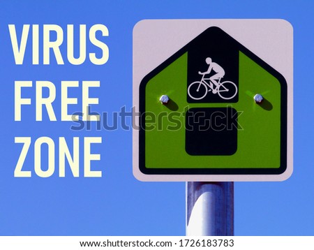 green and white square plate road and traffic sign bicycle route and lane. blue sky background. illustration style backdrop. graphic resources. shiny galvanized bolts and fasteners. virus-free concept