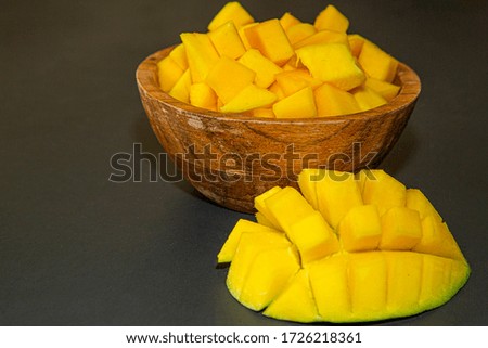 Fresh ripe mango Tropical fruits. Top view. 