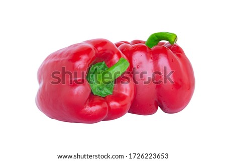 Closeup two bright red bell pepper with appetizing redness Place on a white background, take the front picture using natural light, Make the clipping path.