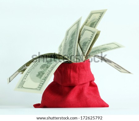 Money in the red bag on a white background 