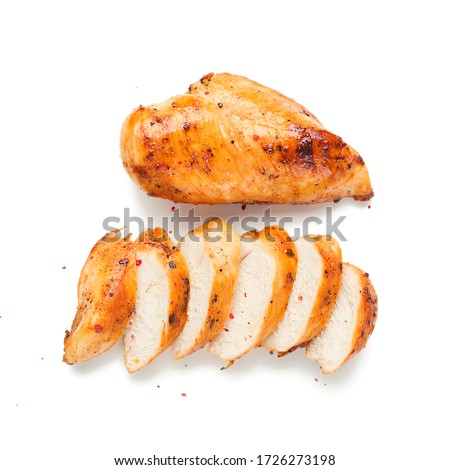 Grilled chicken breast. Sliced chicken fillet isolated on white background. Royalty-Free Stock Photo #1726273198