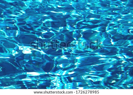 Closeup of rough water surface texture with splashes and bubbles in mint blue color. Trendy fresh abstract nature background. 