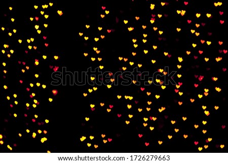 Festive overlay effect. Golden heart bokeh festive glitter background. Christmas, New Year, Valentine's day any other any purposes design.