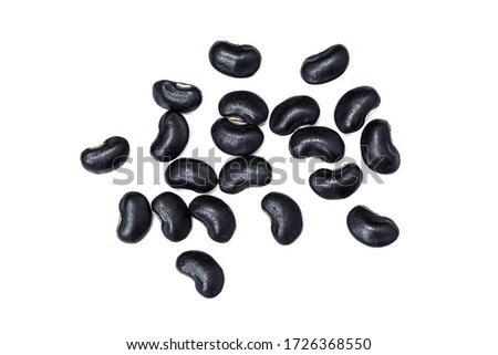 Pile of black beans (Urad dal, black gram, vigna mungo) isolated on white background . Top view. Flat lay.  Royalty-Free Stock Photo #1726368550
