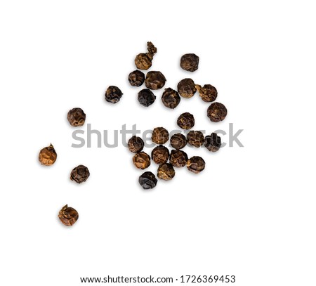 Top view (Flat Lay) Group of Black pepper isolated on white background. Clipping paths. Royalty-Free Stock Photo #1726369453
