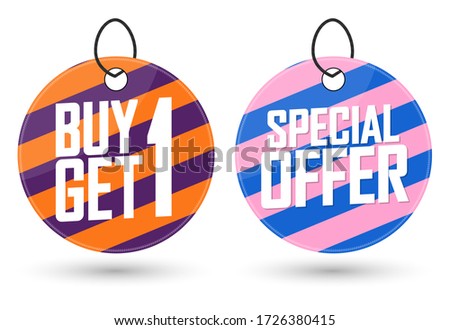 Set Sale speech bubbles banners design template, discount tags, buy 1 get 1 free, special offers, vector illustration