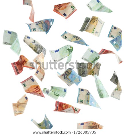 Set of falling money on white background. Currency exchange