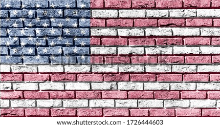USA flag on brick wall texture. Abstract background for design.