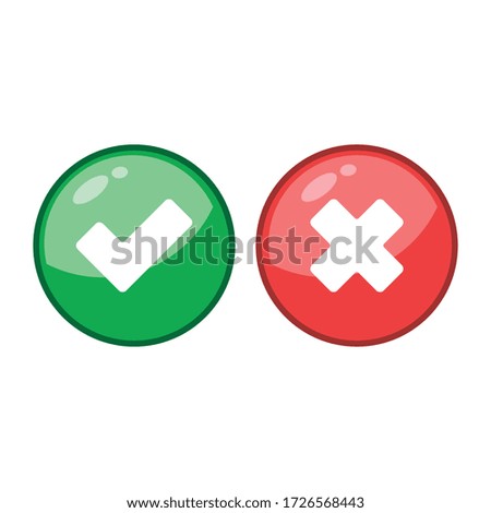 Tick and cross signs. Green checkmark and red X isolated icons. Check mark symbols.