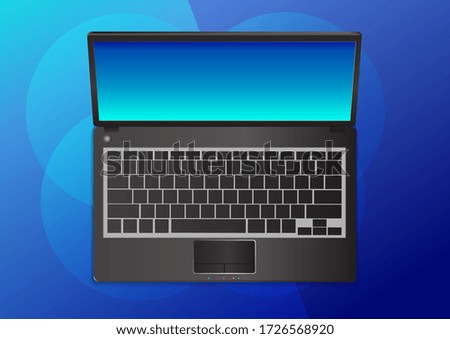 Vector illustrations of laptop top view with blue background