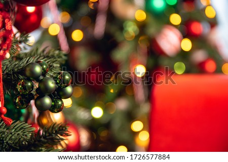 Christmas green pine tree with background bokeh light.