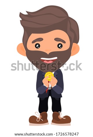 man with a beard with a gold coin. vector flat style