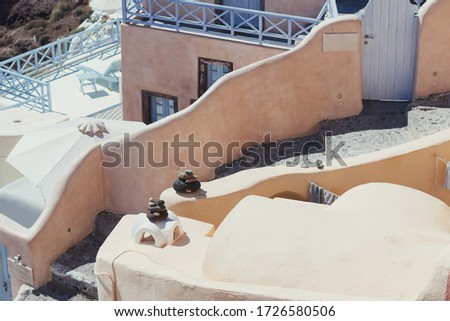 Street view of a typical greek house in Santorini, Greece
