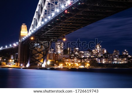 Sydney Harbour Bridge long night exposure showing the vibrant colours of the lights on the water