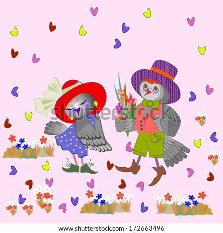 Valentines card with enamoured birdies.