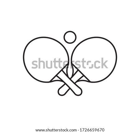 Vector flat outline ping pong table tennis crossed rackets and ball icon isolated on white background