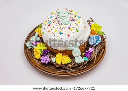 Easter cake isolated on white background. Traditional Orthodox festive bread