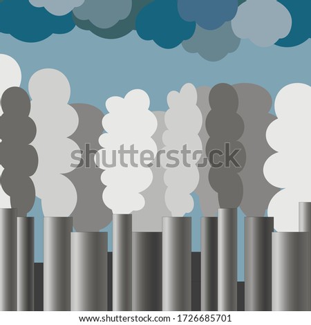 Heavy industrial smog and dark clouds.  Environmental pollution problem and nature environment, black smoke pipes of factory, ecology industrial harm. Air, earth factory pollute with carbon gas.