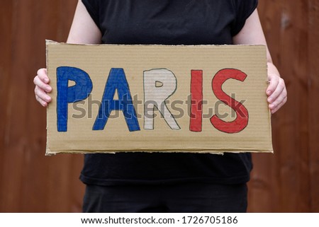 Cardboard Sign Capital City Paris France.