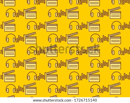 Entertainment related pattern with outline icons. Cinema, music and wave sounds.
