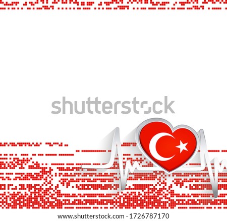 Turkey Patriotic Background. Turkey flag heart shaped and heartbeat line. Vector illustration.