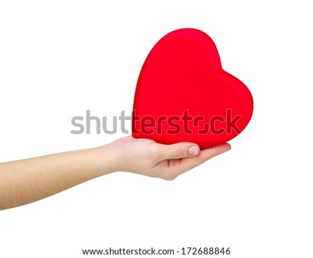 Red heart in hand isolated on white 